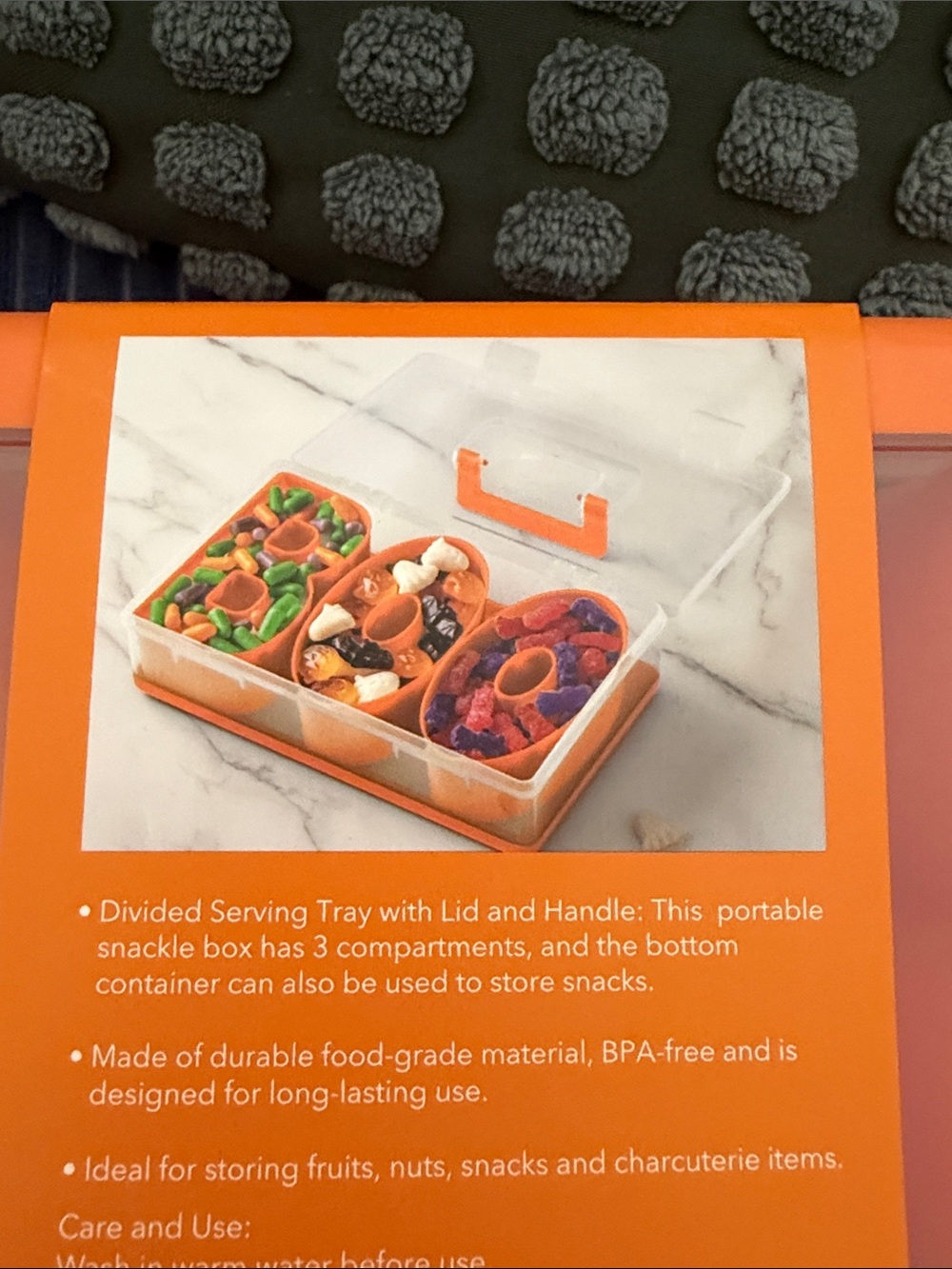 CWC BOO Orange 3-Compartment Snack Box - Portable Food Storage - Picture 2 of 3